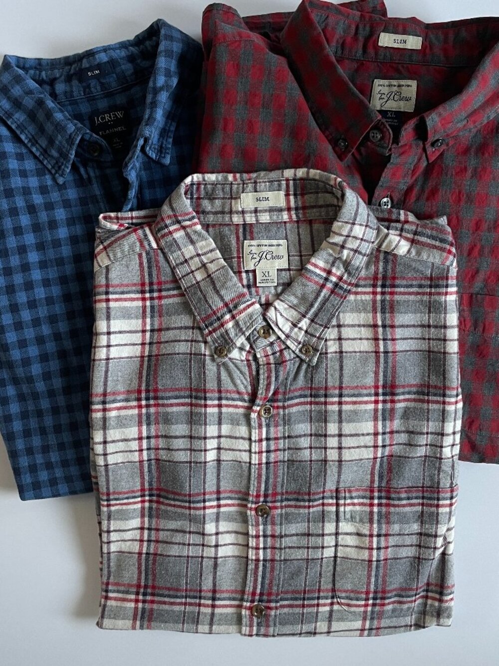Mens Sz XL J Crew Flannel Shirt Lot Of (3) Shirts Plaid Red White Blue Button Up